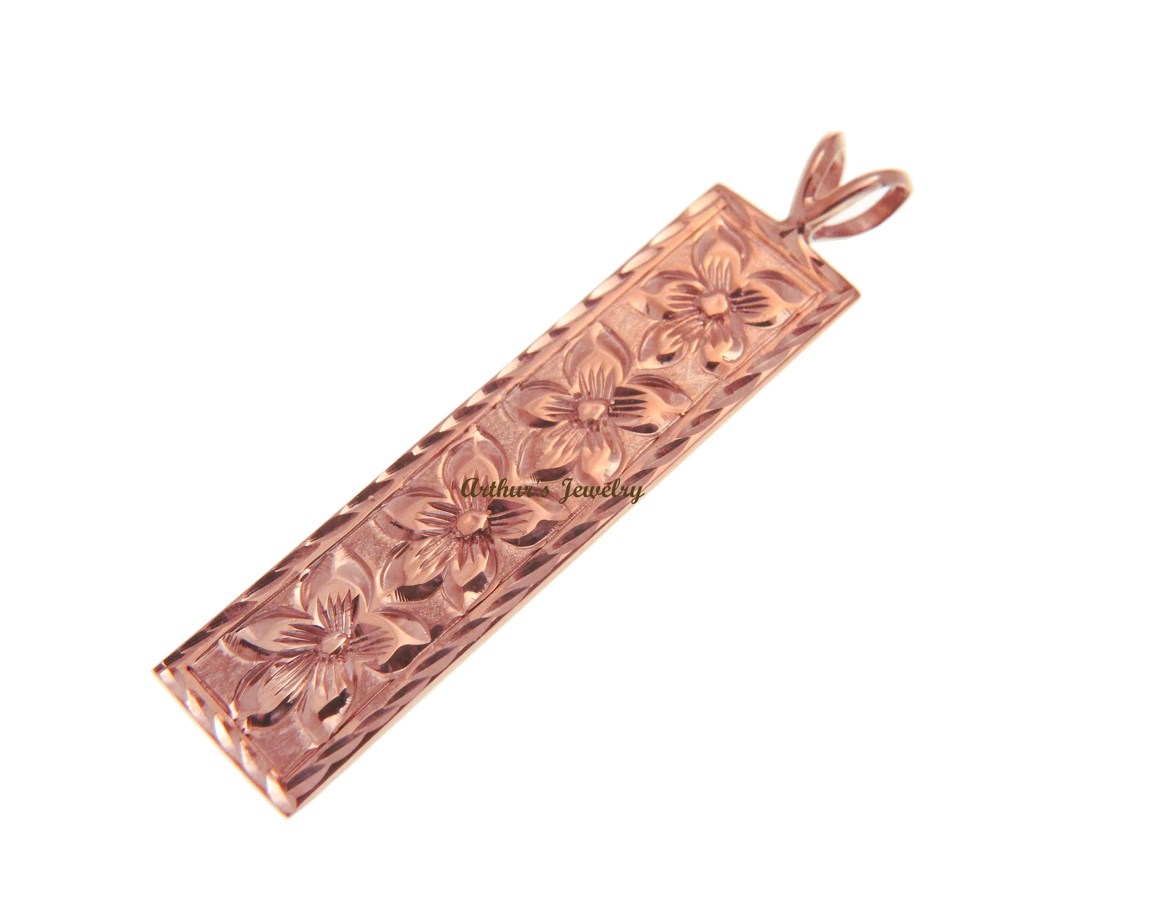 14K SOLID ROSE GOLD PERSONALIZED HAWAIIAN PLUMERIA FLOWER VERTICAL 8MM OR 10MM PENDANT