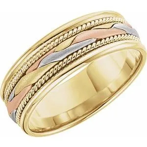 14K Yellow/White/Rose 7 mm Woven Band Size 10.5