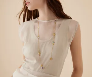 18K Yellow Gold Long Mixed Gemstone Necklace