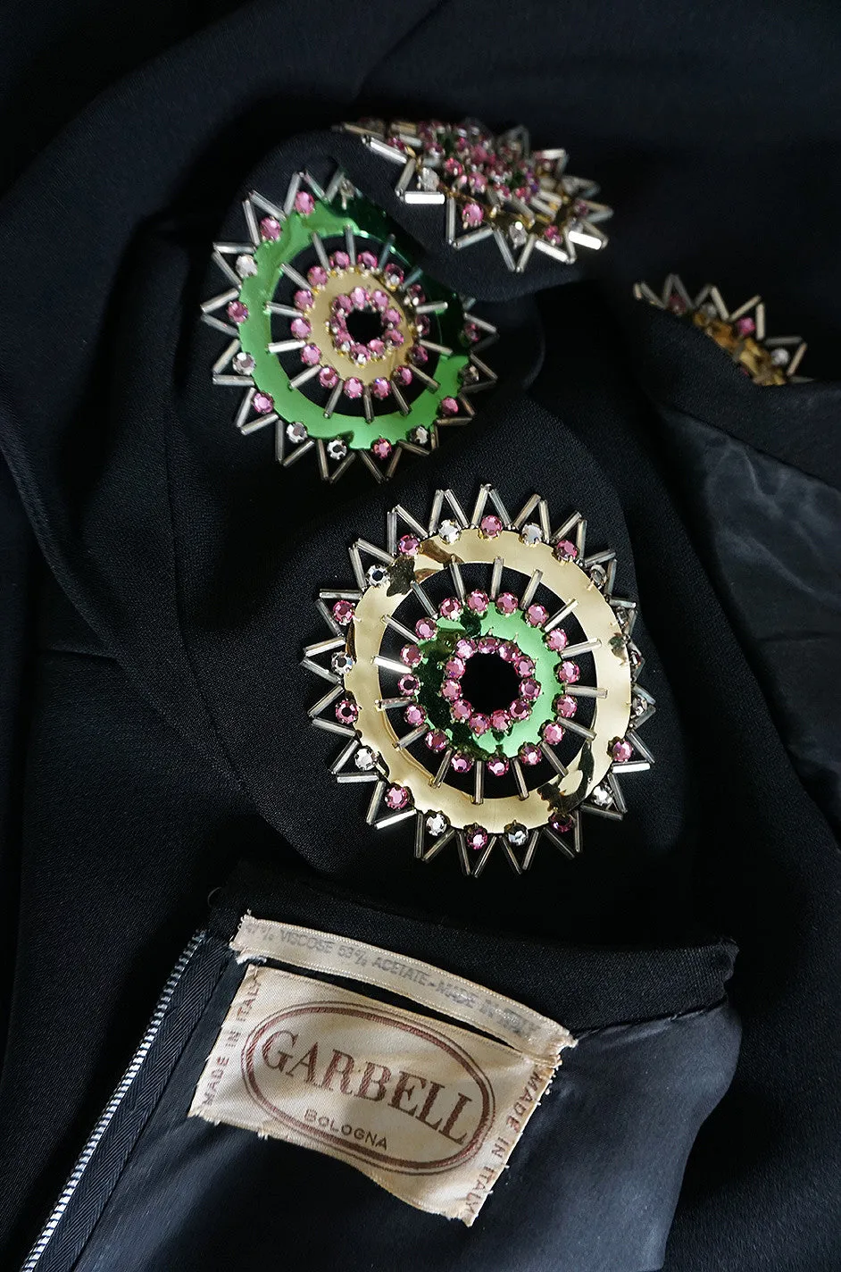 1960s Striking Medallion Embellished Black Dress