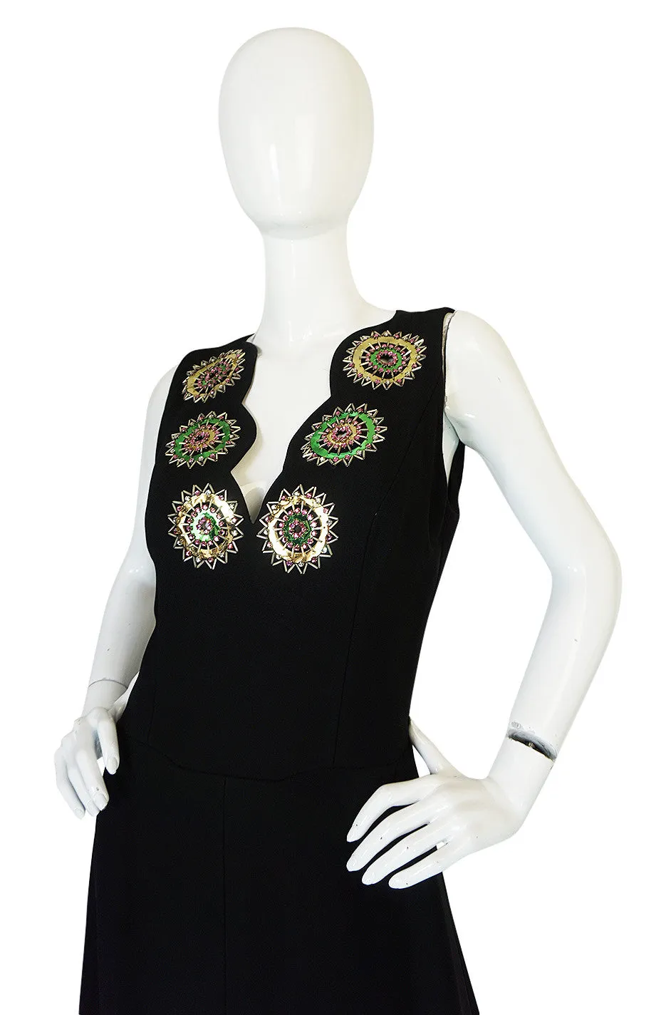 1960s Striking Medallion Embellished Black Dress