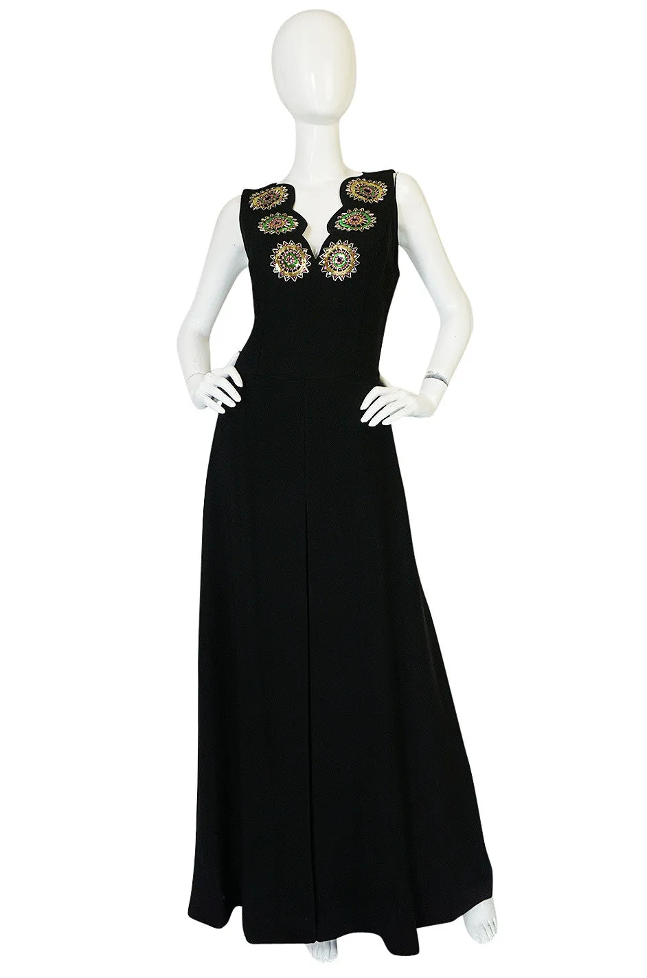 1960s Striking Medallion Embellished Black Dress