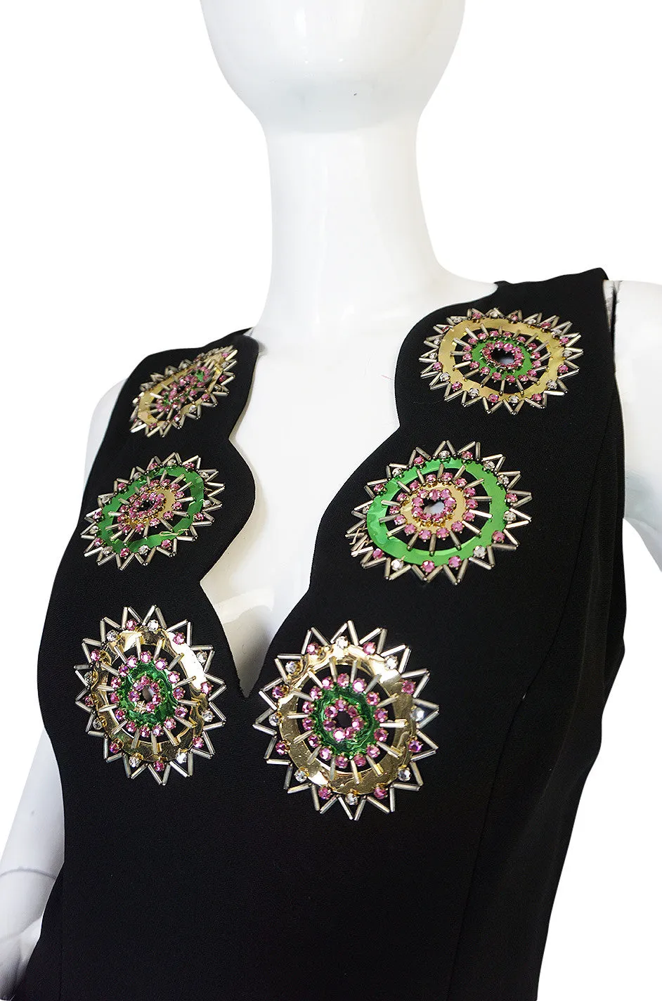1960s Striking Medallion Embellished Black Dress