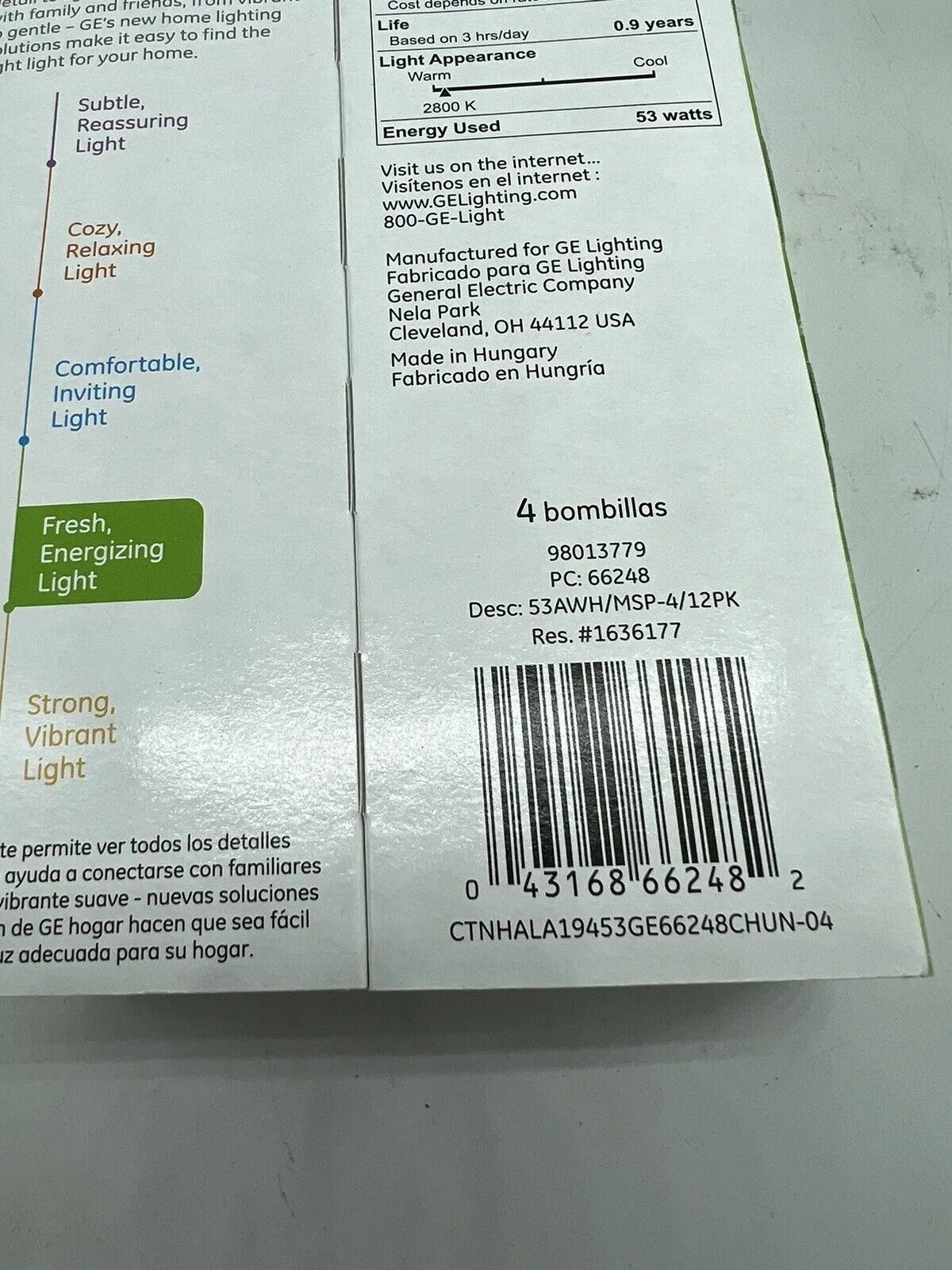 (4) GE Energy-Efficient 75w Soft White 53 Watt A19 15 Bulbs Total  66248