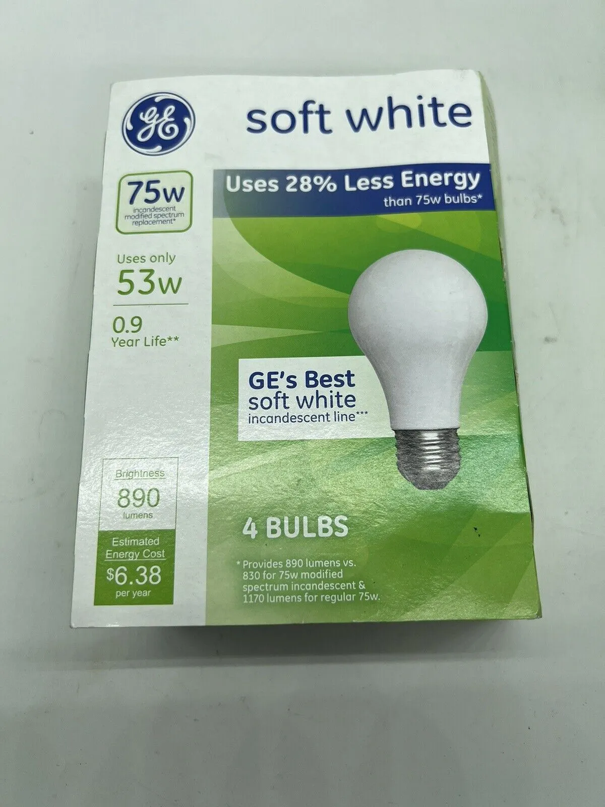 (4) GE Energy-Efficient 75w Soft White 53 Watt A19 15 Bulbs Total  66248