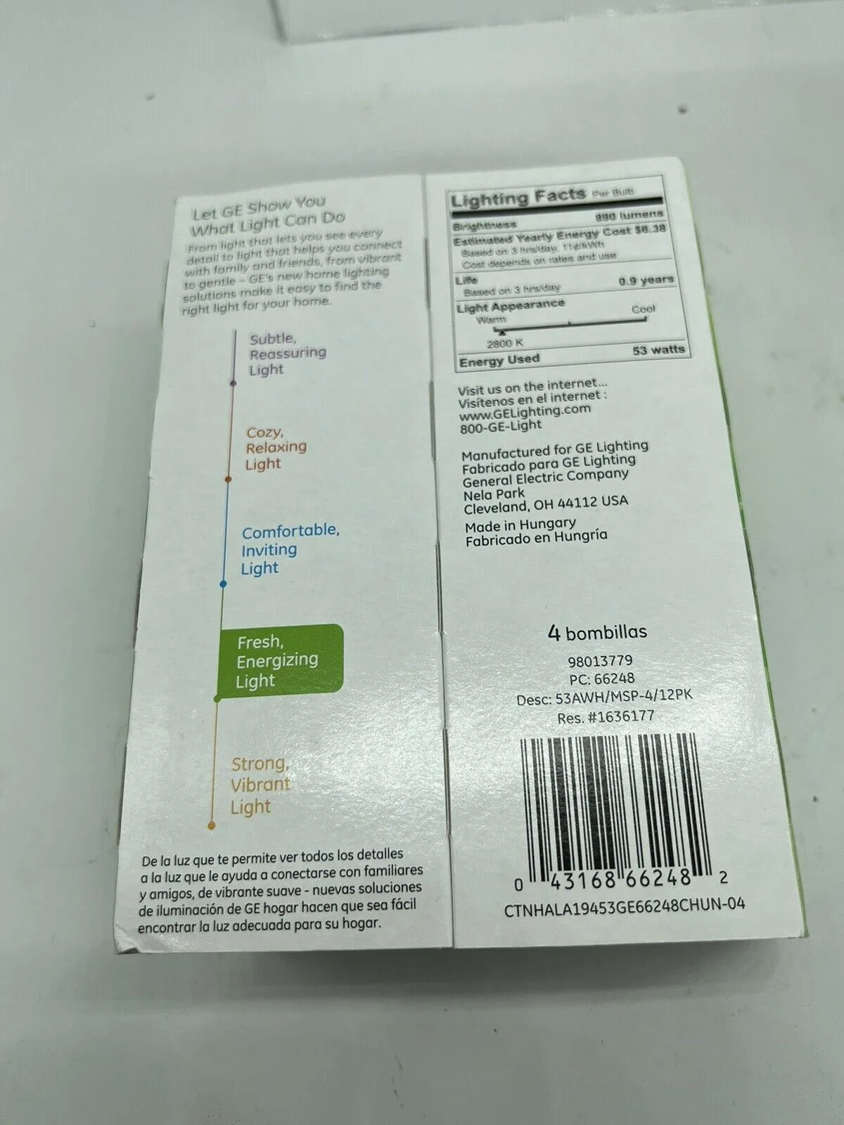 (4) GE Energy-Efficient 75w Soft White 53 Watt A19 15 Bulbs Total  66248