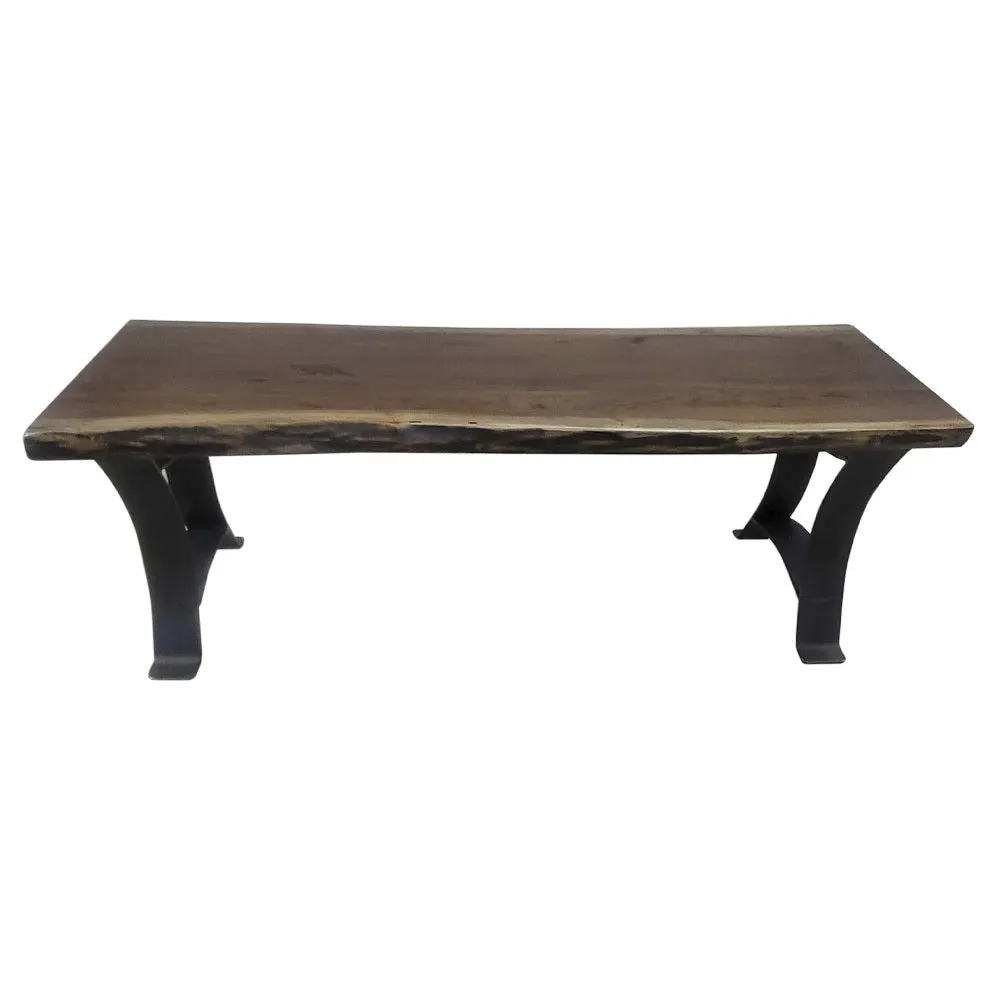 48" Live Edge Walnut Bench, Golden Gate Base
