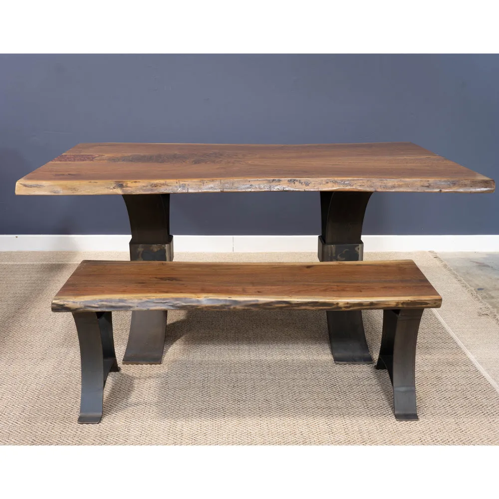48" Live Edge Walnut Bench, Golden Gate Base
