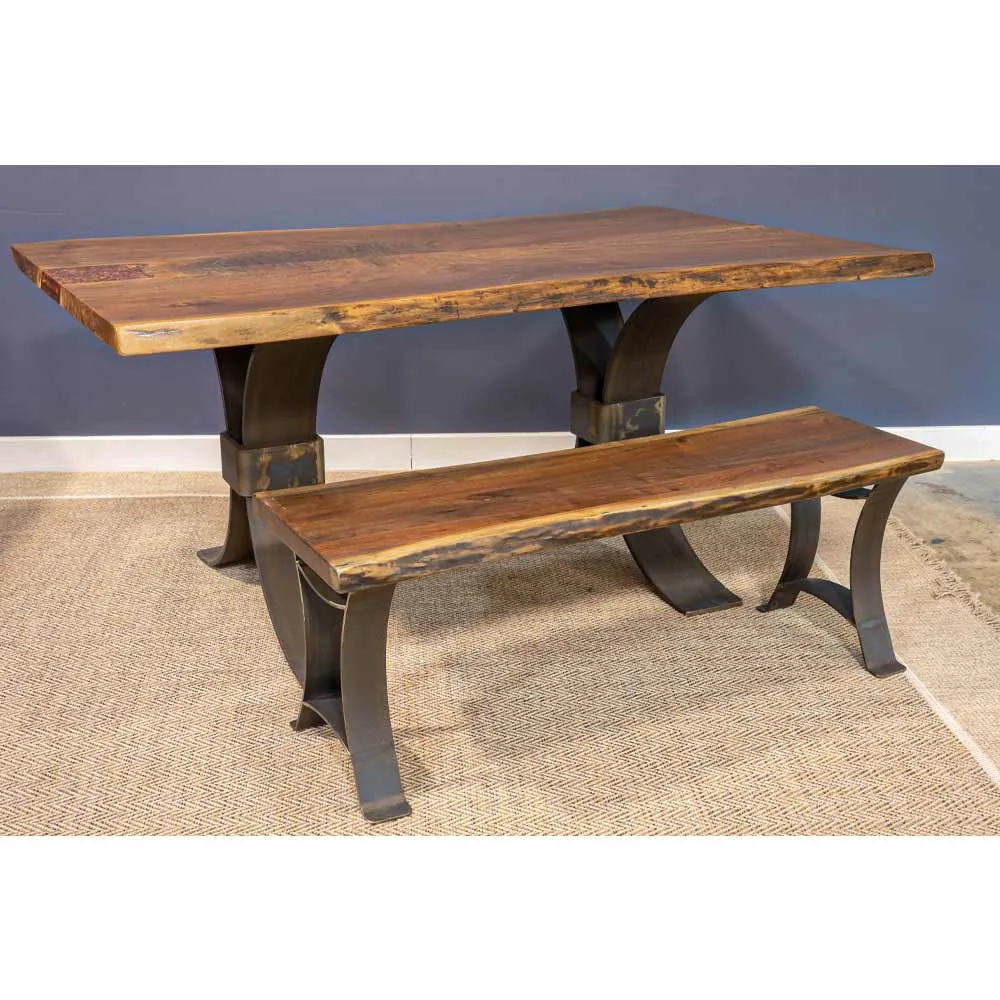 48" Live Edge Walnut Bench, Golden Gate Base