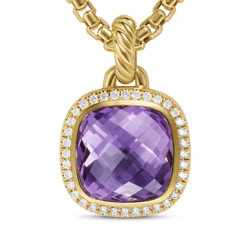 Albion Pendant in 18K Yellow Gold with Amethyst and Diamonds, 11mm