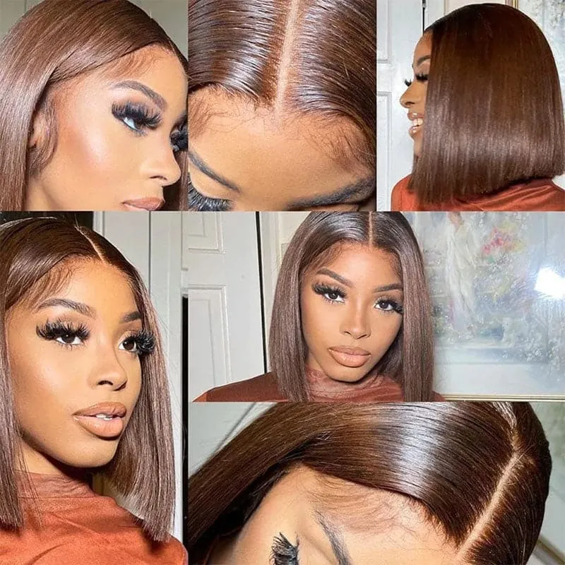 Alipop Straight Bob Wig Brown Color 4X4 Closure Lace Wigs Pre Plucked Human Hair Wigs