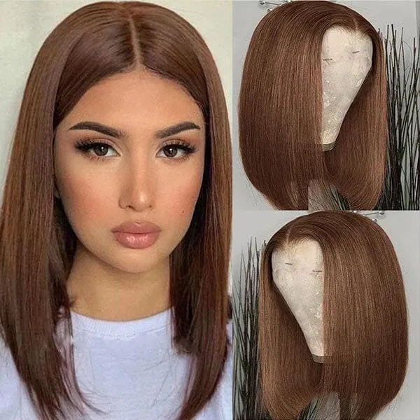 Alipop Straight Bob Wig Brown Color 4X4 Closure Lace Wigs Pre Plucked Human Hair Wigs