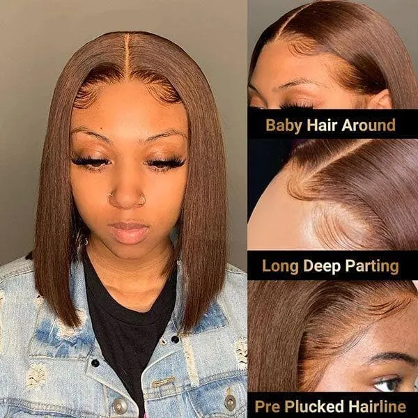 Alipop Straight Bob Wig Brown Color 4X4 Closure Lace Wigs Pre Plucked Human Hair Wigs