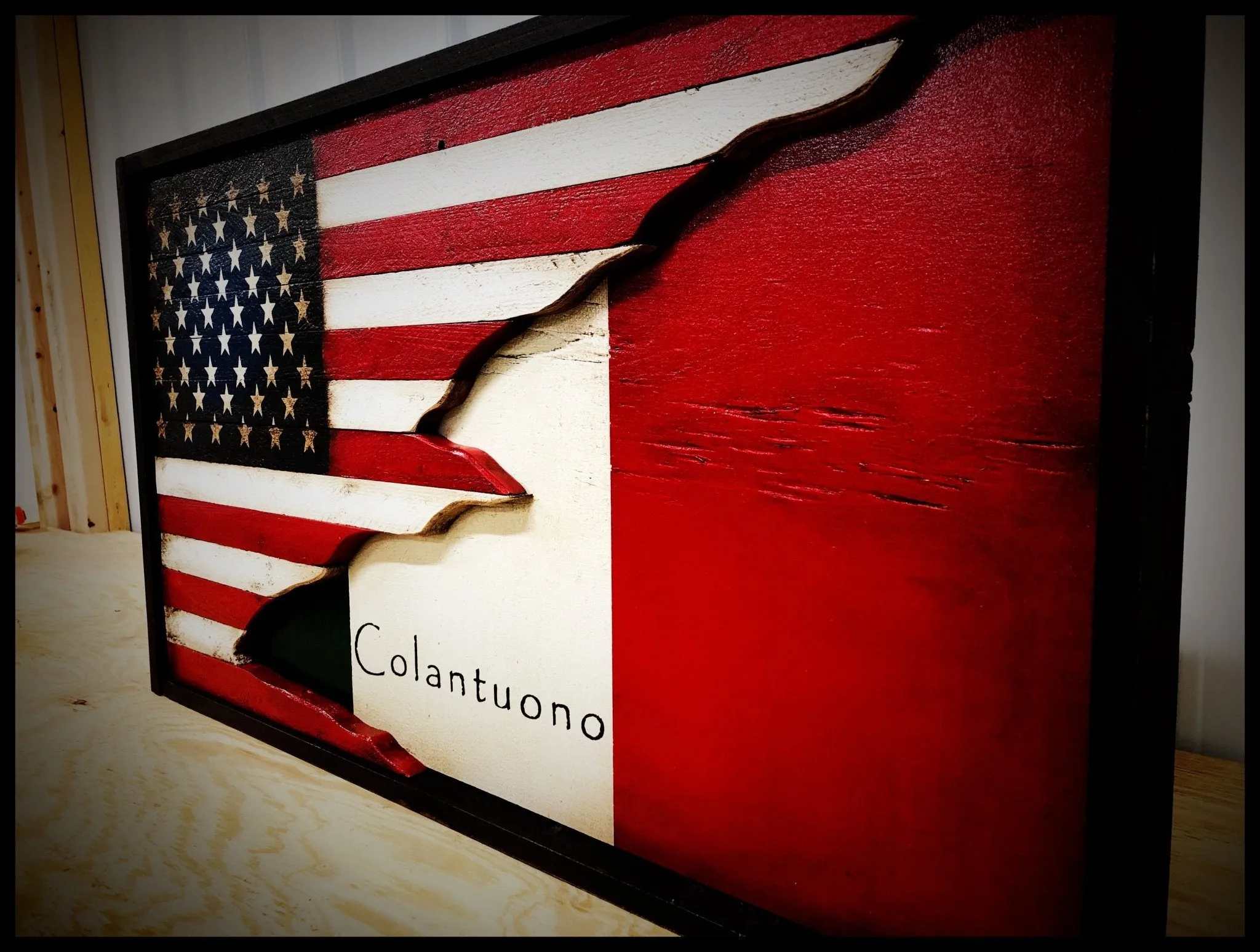 American Italian Flag 3D with Shadow Box