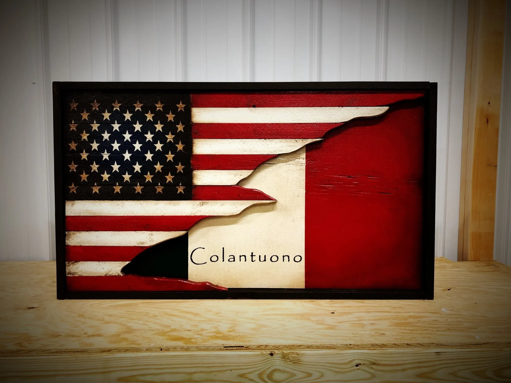 American Italian Flag 3D with Shadow Box