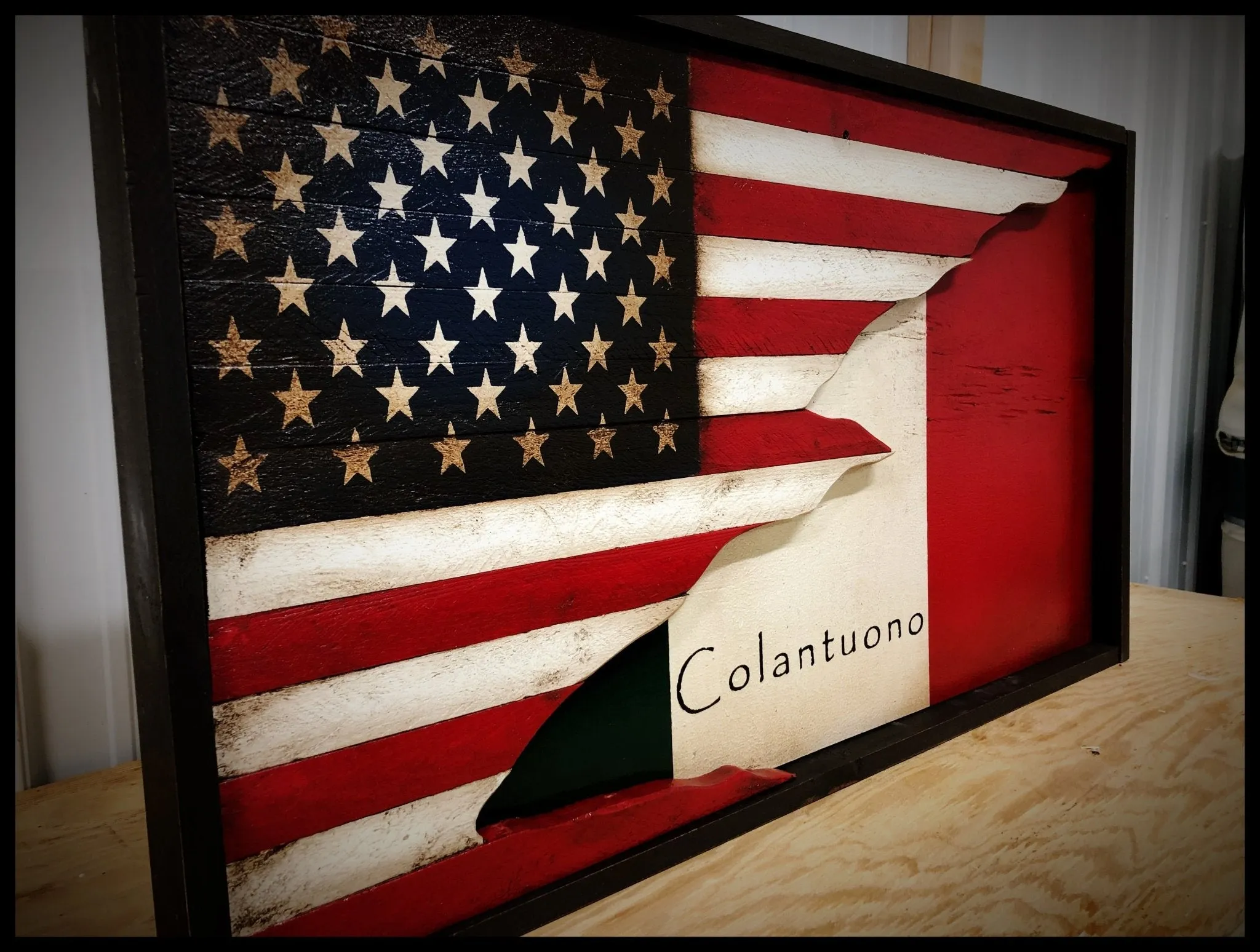American Italian Flag 3D with Shadow Box