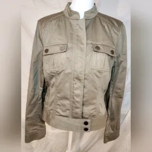 Ann Taylor metallic gold Sz 8 blazer jacket army jean style olive