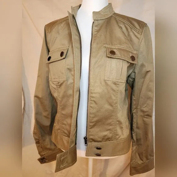 Ann Taylor metallic gold Sz 8 blazer jacket army jean style olive