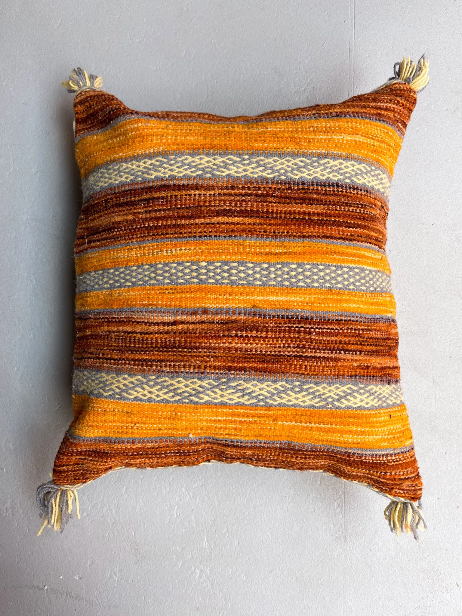 Anzal's Flatweave x Zanafi Pillow - Orange/Brown/Blue
