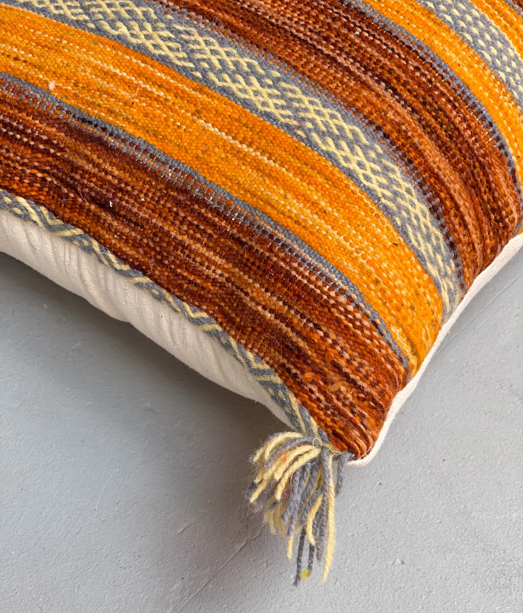 Anzal's Flatweave x Zanafi Pillow - Orange/Brown/Blue