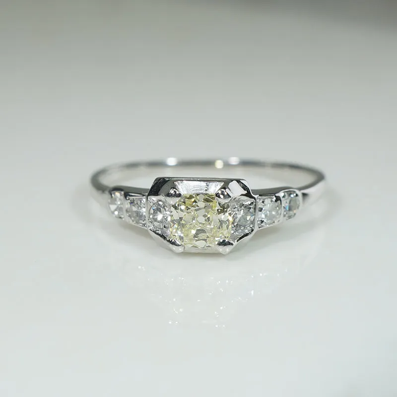 Art Moderne Yellow & White Diamonds in Platinum Ring