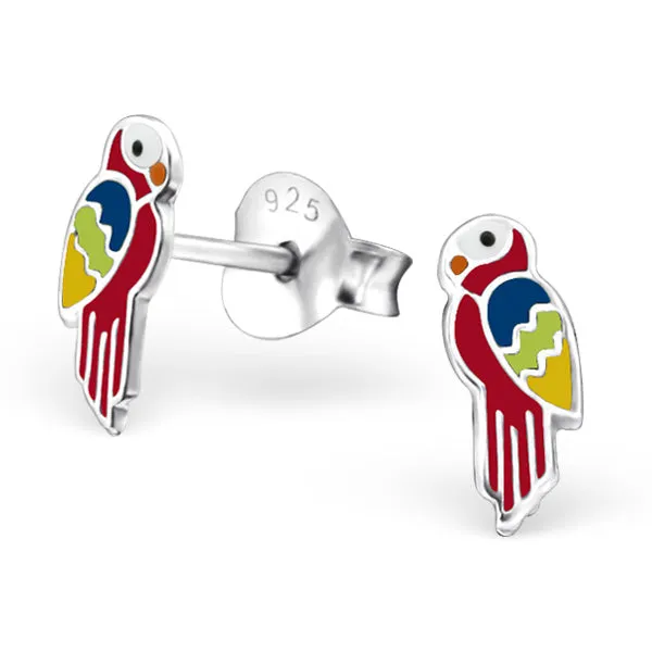 Baby and Children's Earrings:  Sterling Silver Red Parrot Earrings