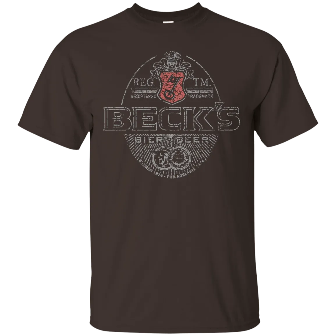 Becks Beer T-Shirt Custom Designed Silver Worn Label Pattern