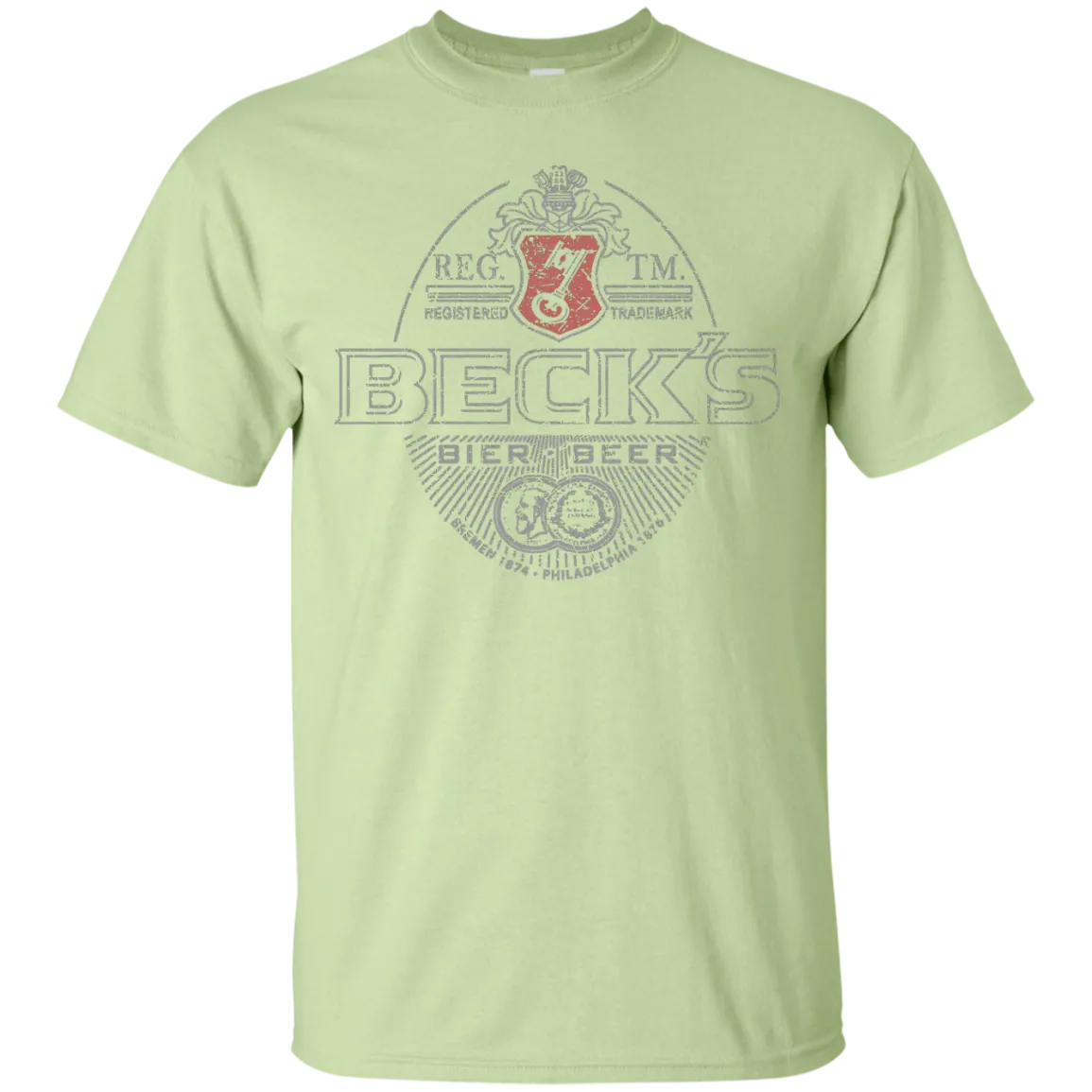 Becks Beer T-Shirt Custom Designed Silver Worn Label Pattern