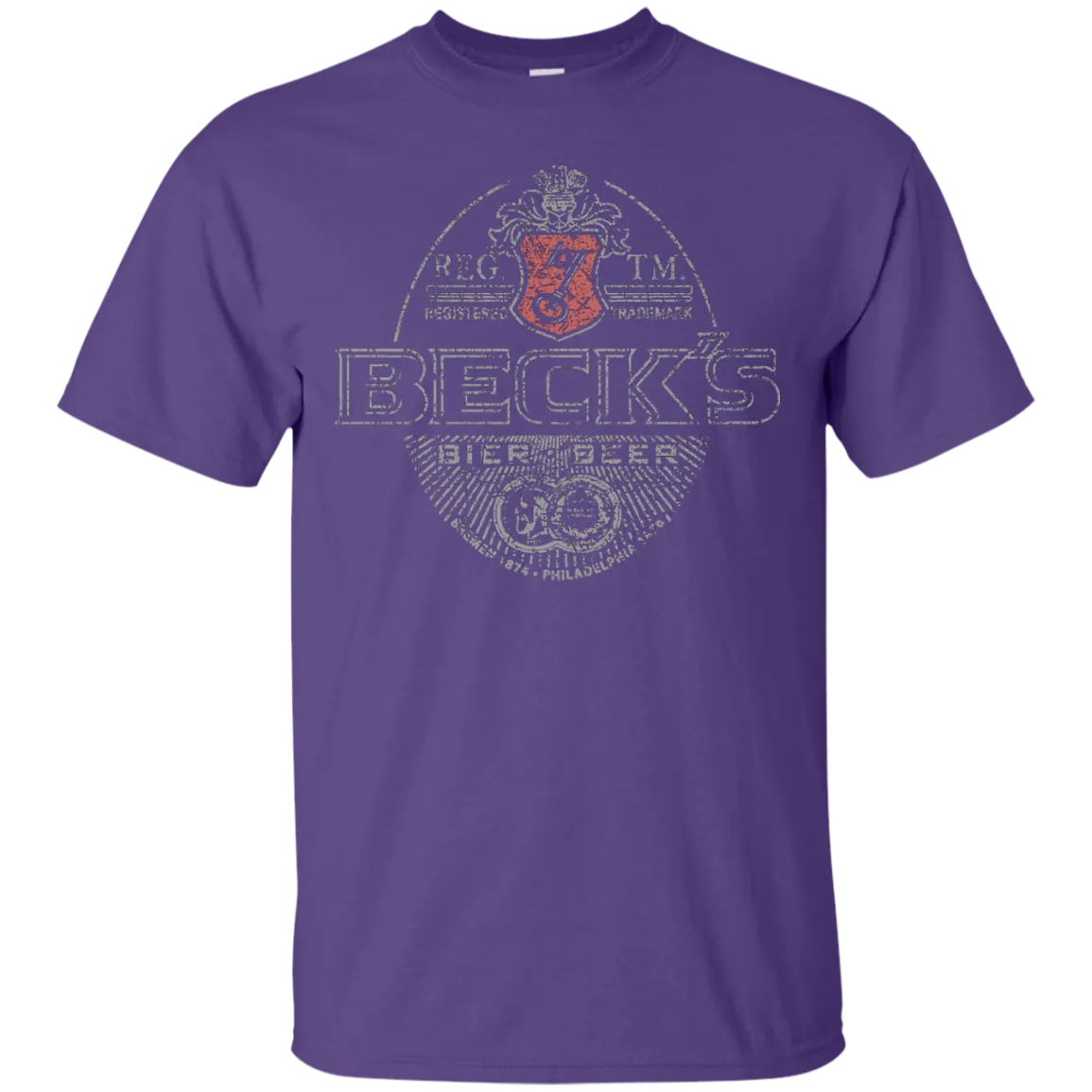Becks Beer T-Shirt Custom Designed Silver Worn Label Pattern