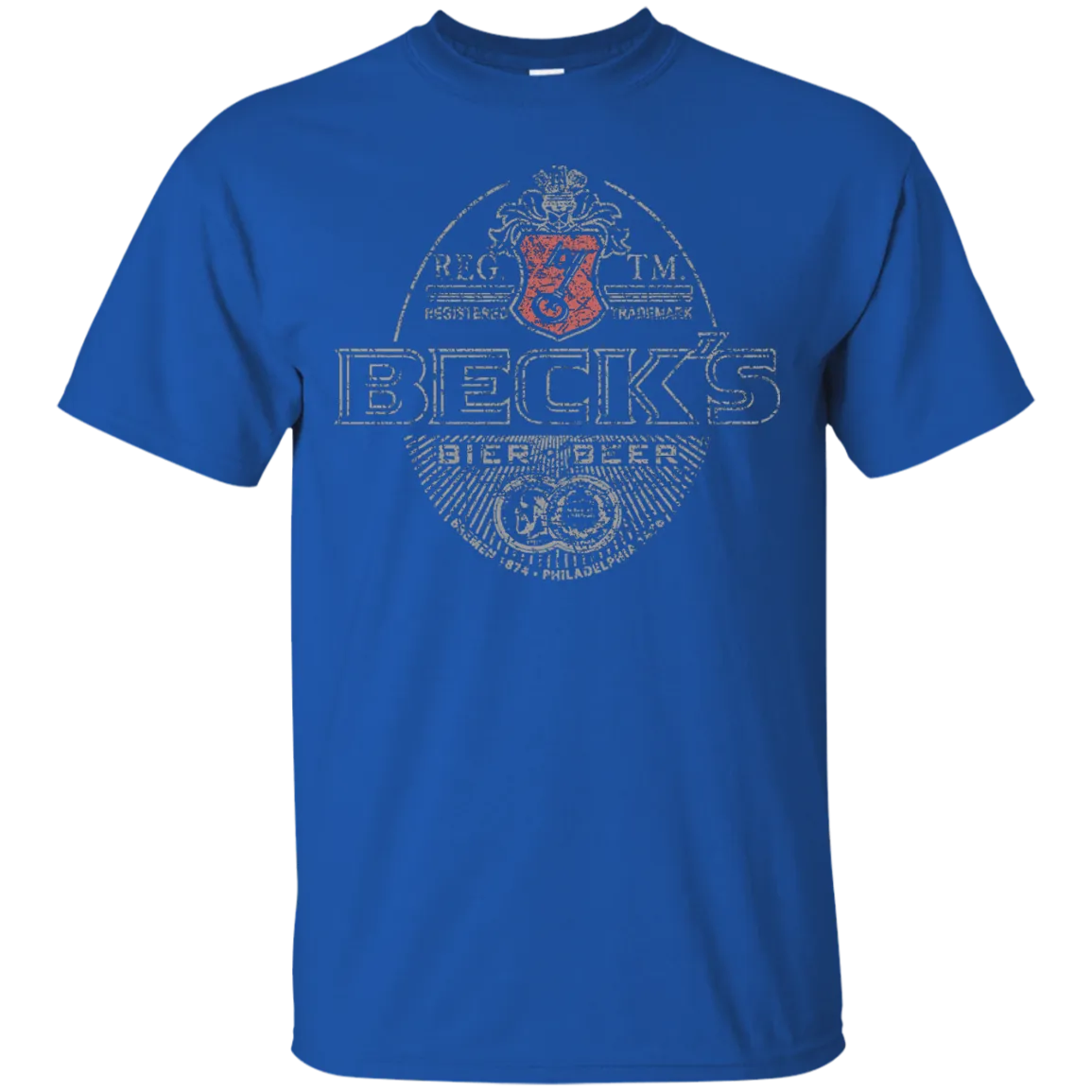Becks Beer T-Shirt Custom Designed Silver Worn Label Pattern