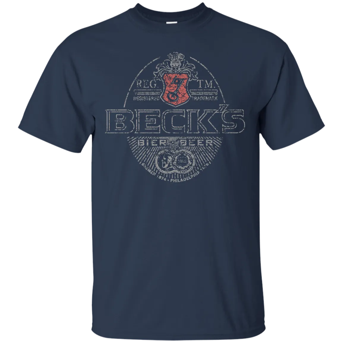 Becks Beer T-Shirt Custom Designed Silver Worn Label Pattern