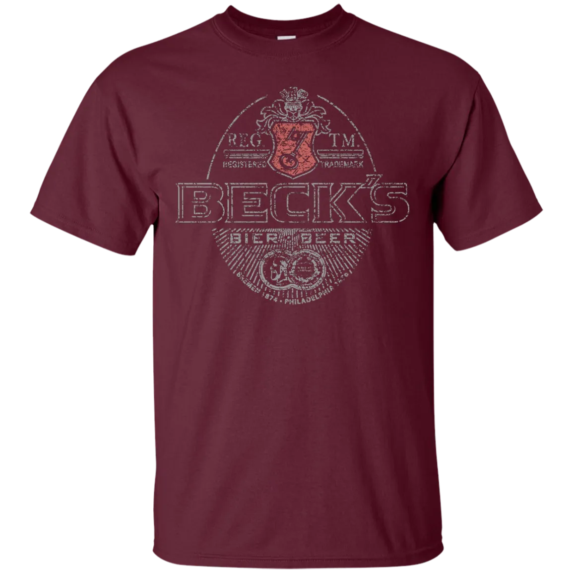 Becks Beer T-Shirt Custom Designed Silver Worn Label Pattern