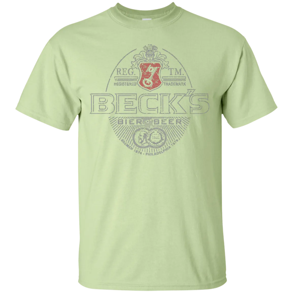 Becks Beer T-Shirt Custom Designed Silver Worn Label Pattern