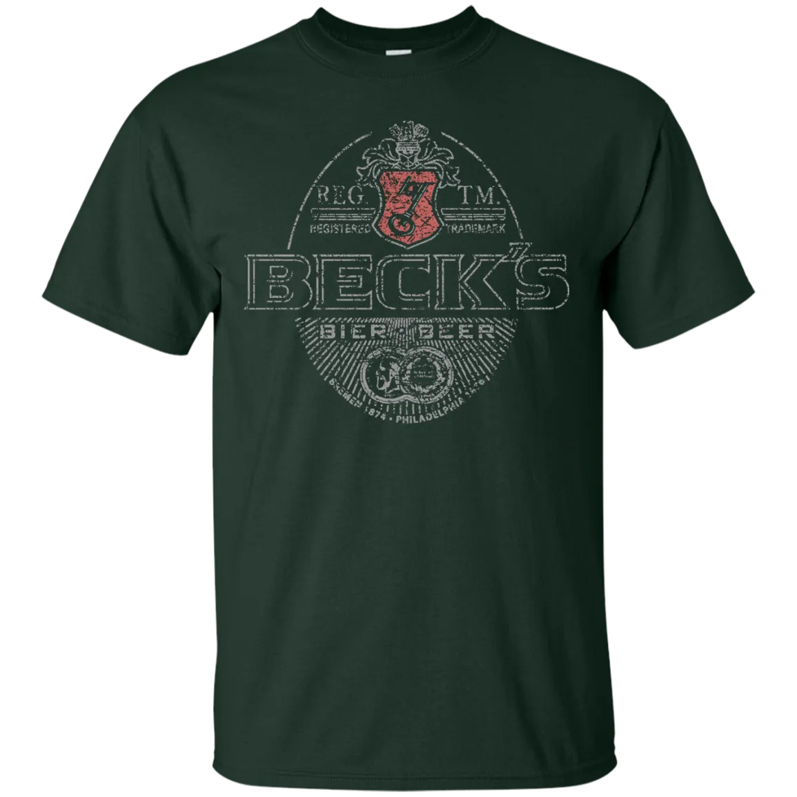 Becks Beer T-Shirt Custom Designed Silver Worn Label Pattern