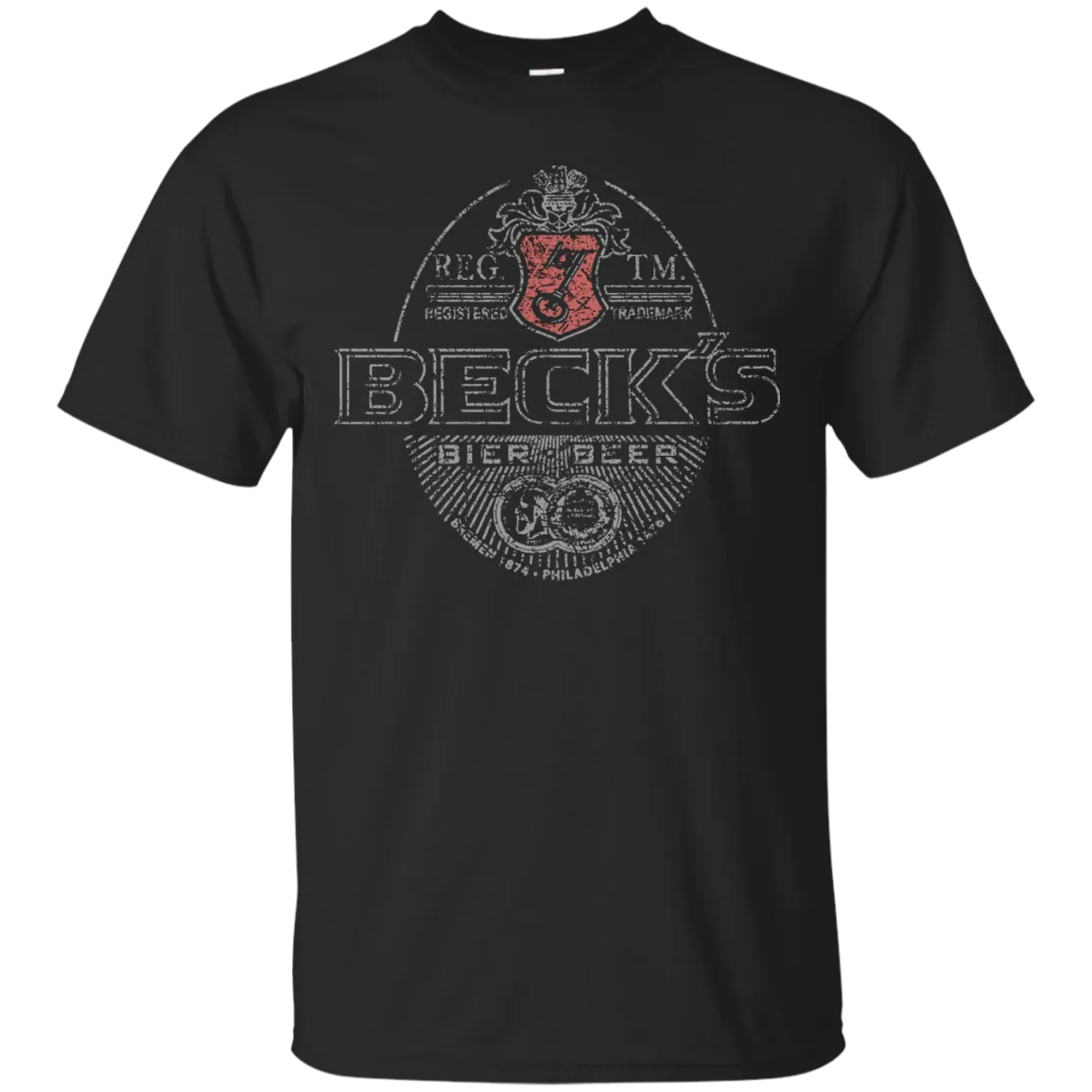 Becks Beer T-Shirt Custom Designed Silver Worn Label Pattern