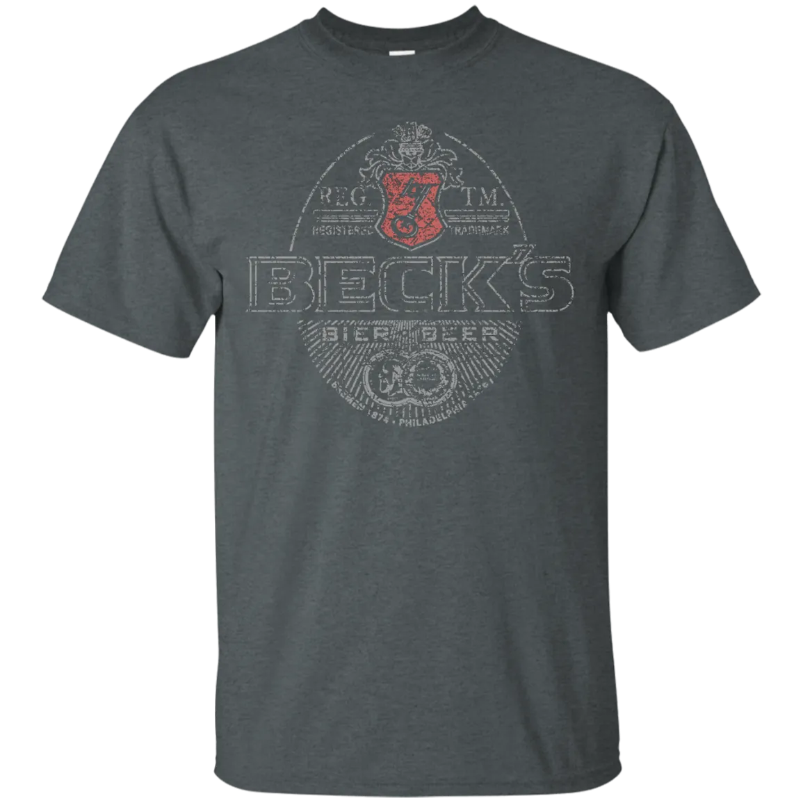 Becks Beer T-Shirt Custom Designed Silver Worn Label Pattern