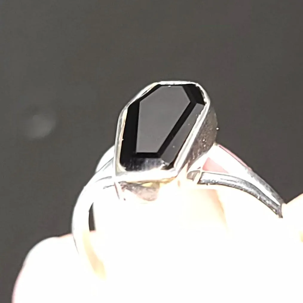 Black Onyx Coffin Ring Sterling Silver Size 6