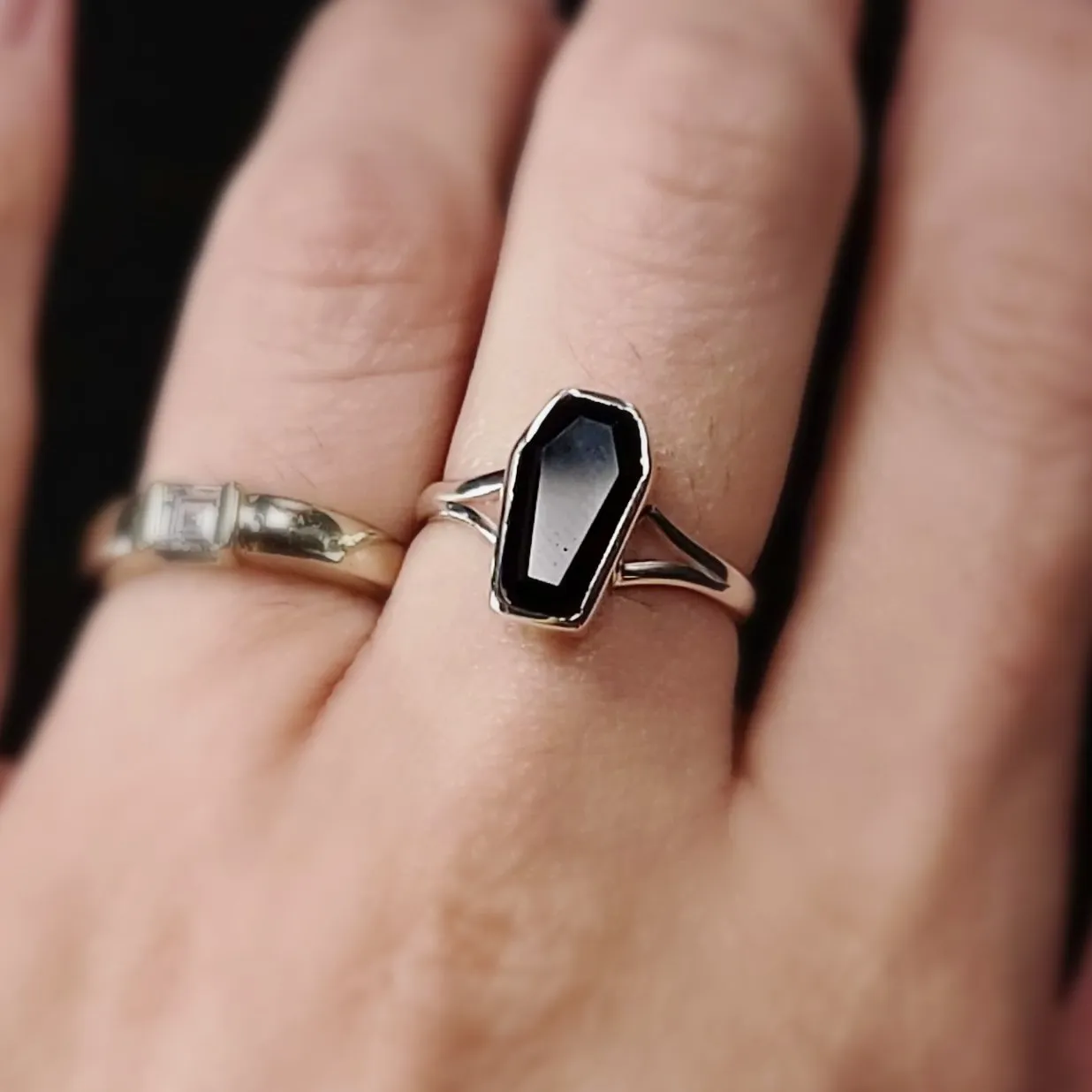 Black Onyx Coffin Ring Sterling Silver Size 6