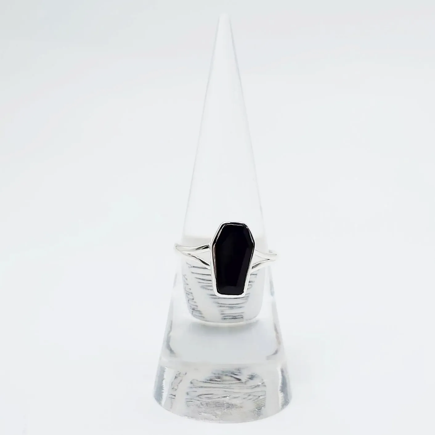 Black Onyx Coffin Ring Sterling Silver Size 6