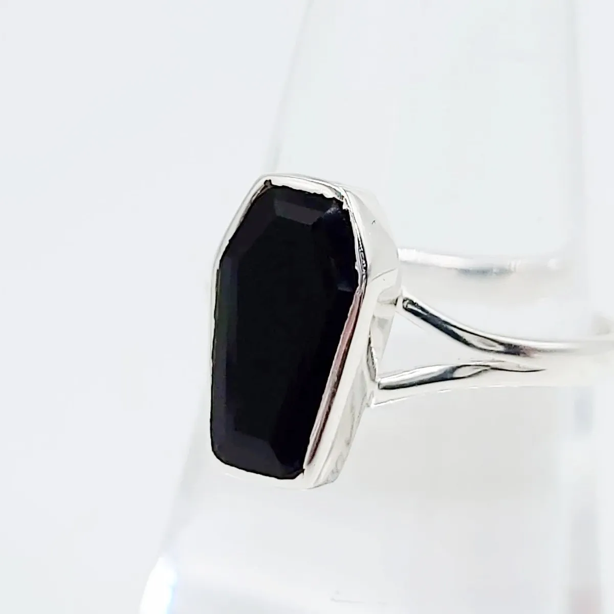 Black Onyx Coffin Ring Sterling Silver Size 6