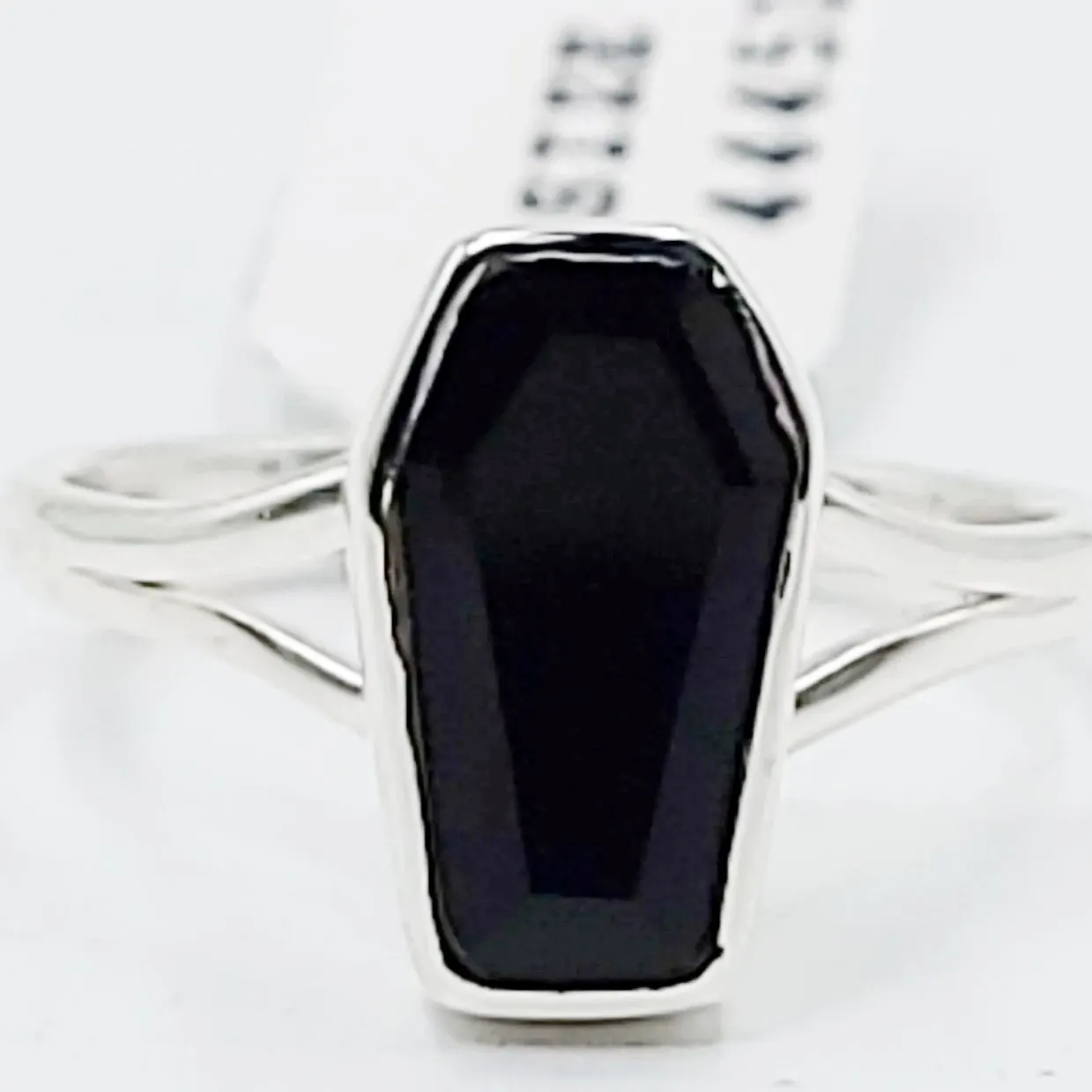 Black Onyx Coffin Ring Sterling Silver Size 6
