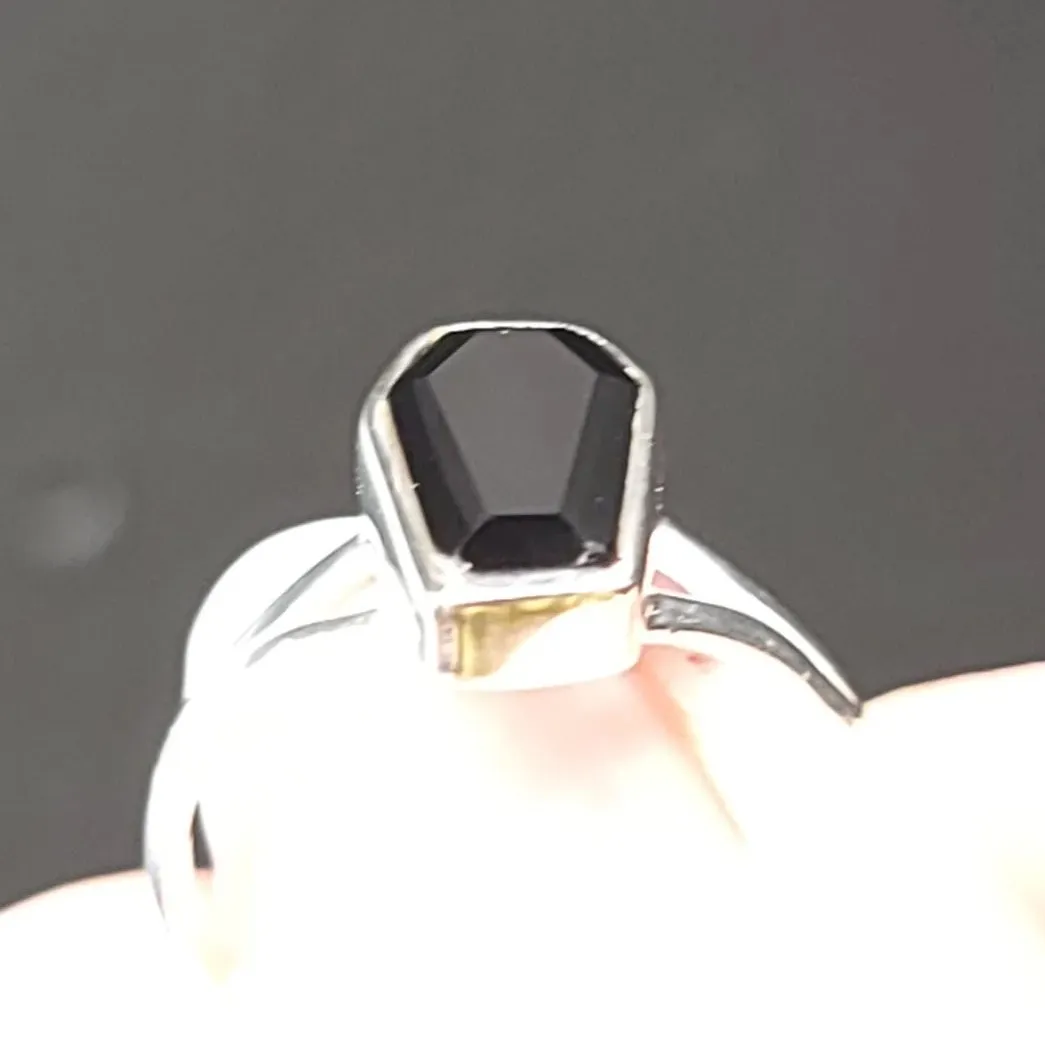 Black Onyx Coffin Ring Sterling Silver Size 6