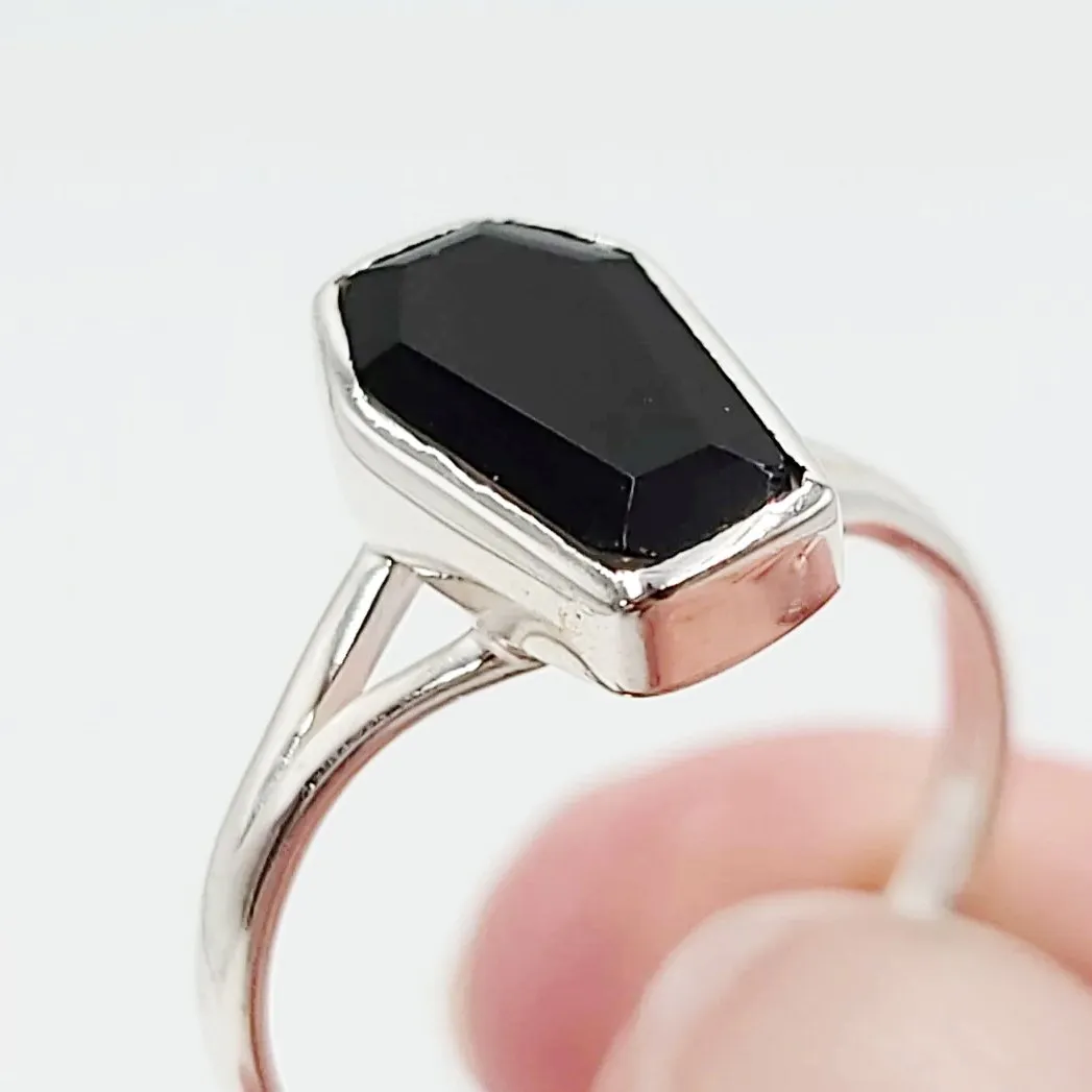 Black Onyx Coffin Ring Sterling Silver Size 6