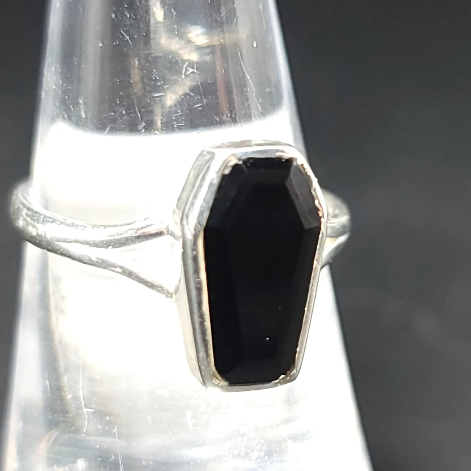 Black Onyx Coffin Ring Sterling Silver Size 6
