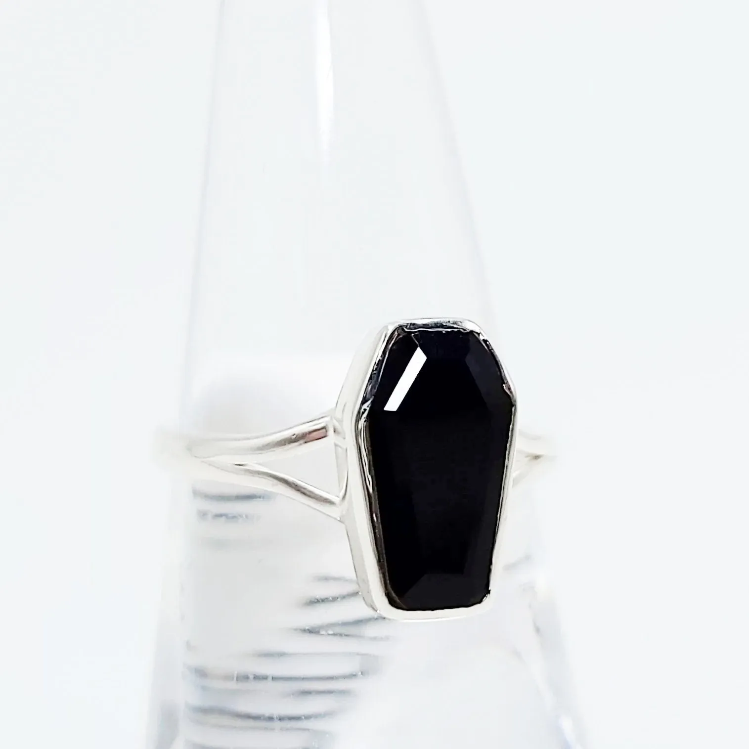 Black Onyx Coffin Ring Sterling Silver Size 6