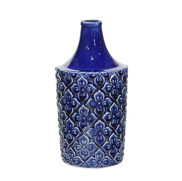 Blue Floral Patterned Vase (12")