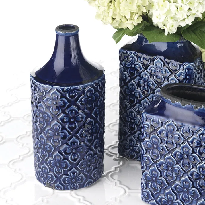 Blue Floral Patterned Vase (12")