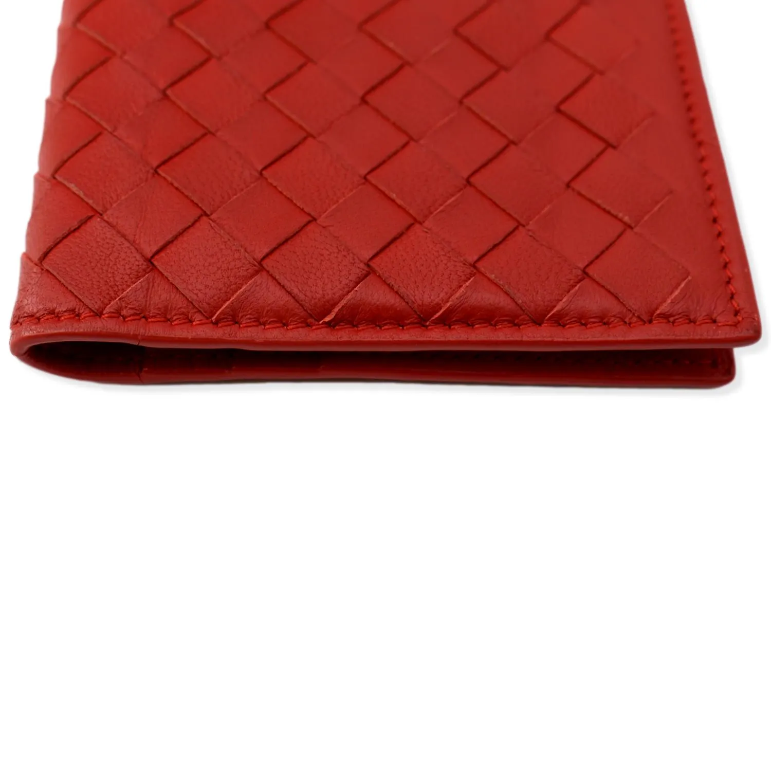 BOTTEGA VENETA Intrecciato Leather Bifold Mens Wallet Red