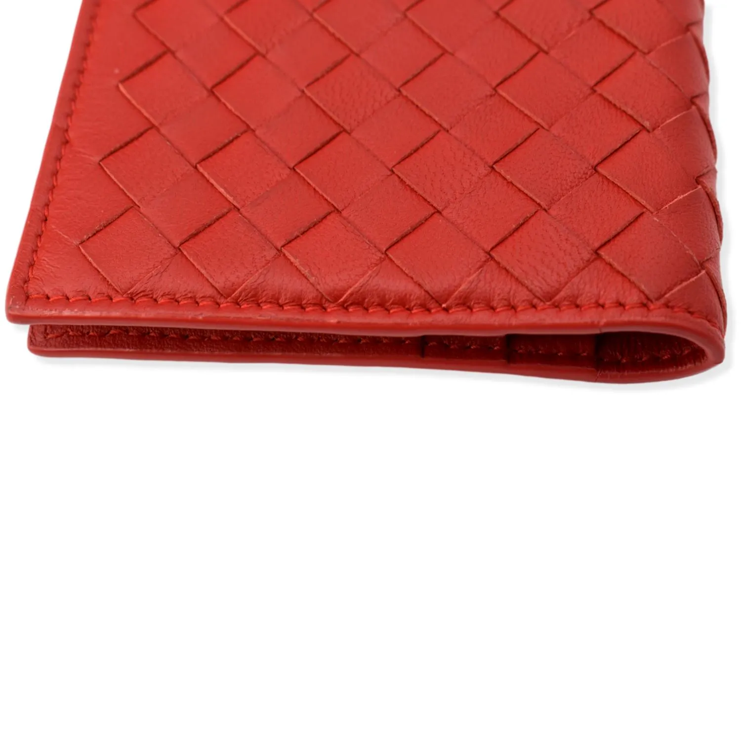 BOTTEGA VENETA Intrecciato Leather Bifold Mens Wallet Red