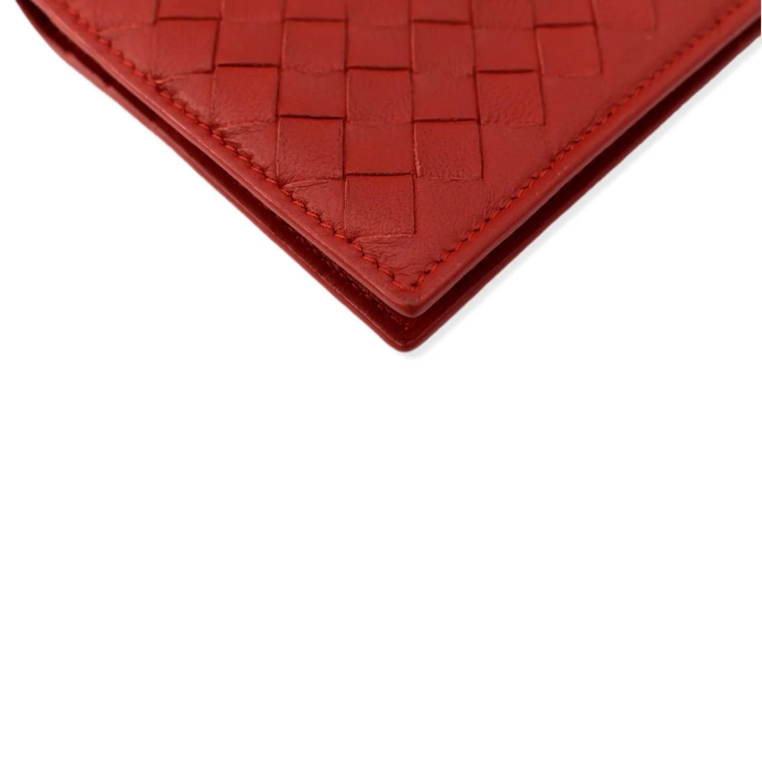 BOTTEGA VENETA Intrecciato Leather Bifold Mens Wallet Red